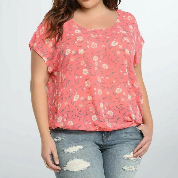 torrid Tops - Torrid Floral Chiffon Top Women's Size 3X Sheer Pink Short Sleeves Open Back